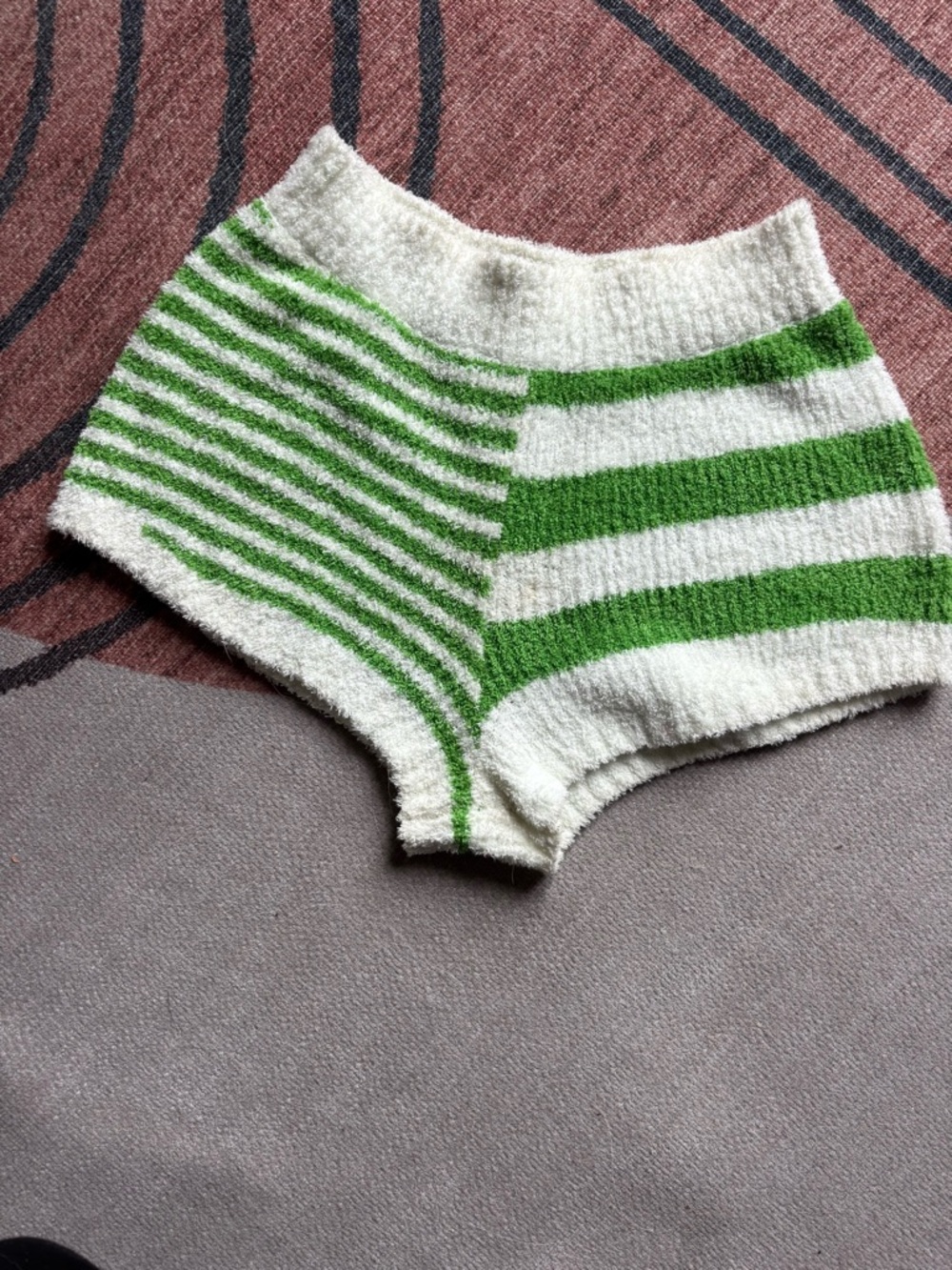 Free People Green and White Striped Cozy Shorts
